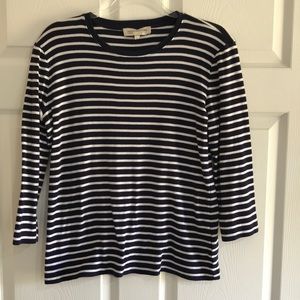 Jones New York navy and white stripe quarter length sleeve